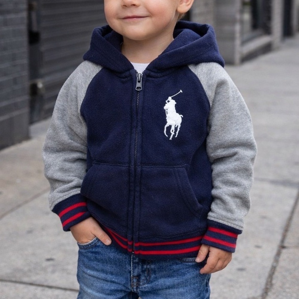 Y2 Ralph Lauren Polo Big Pony Zip Up Hoodie Sweatshirt Jacket‎ Toddler 3T
